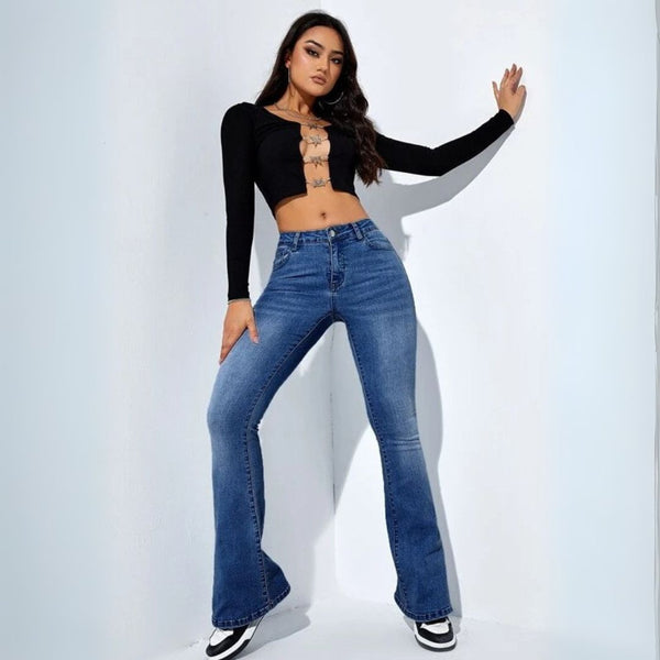 High Waist Flared Cotton Jeans