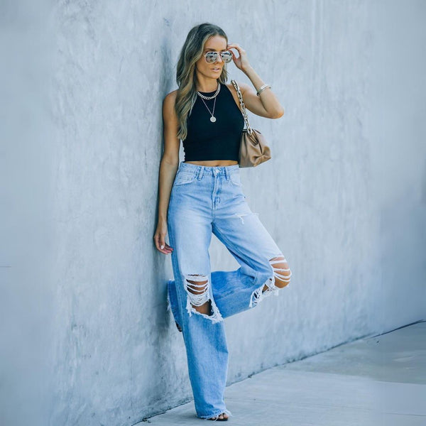 Women's Ripped Wide Leg Jeans