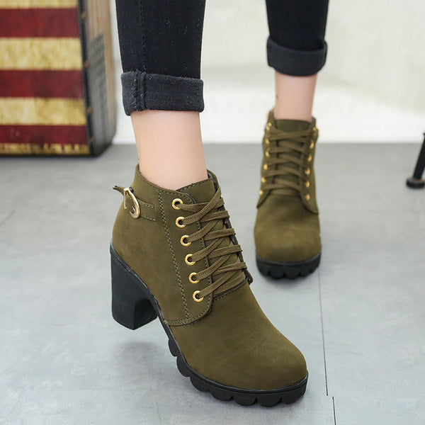 Chunky Block Heel Buckle Ankle Boots