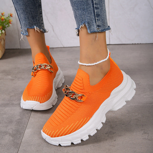 Fashion Chain Design Mesh Slip-On Shoes