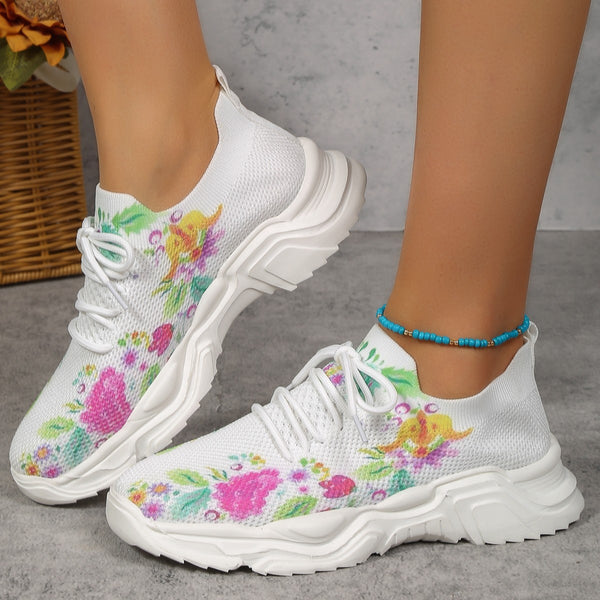 Women's Flower Print Wedge Sports Shoes