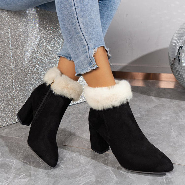 Women's Plaid Print Plush Ankle Boots