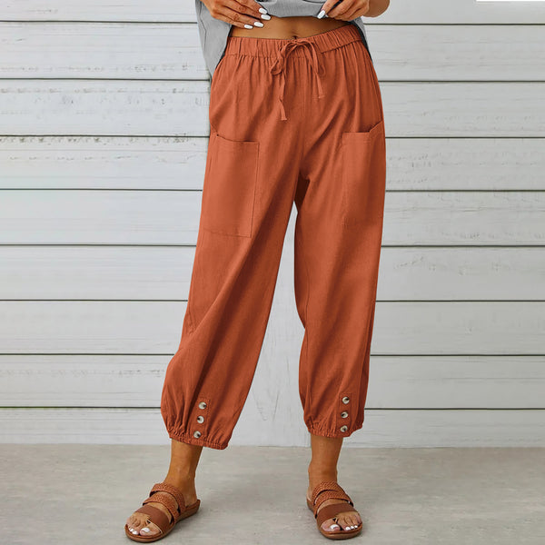 Relaxed Lightweight Cotton & Linen Tie-Waist Pants