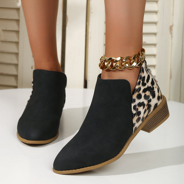 Leopard Print Pointed Toe Ankle Boots